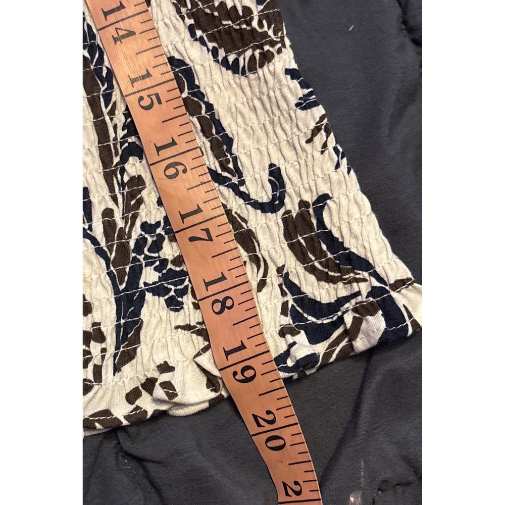 ME+EM Women's Cream Brown Paisley Smocked Puff Sleeve Blouse Size 4 - Picture 7 of 7